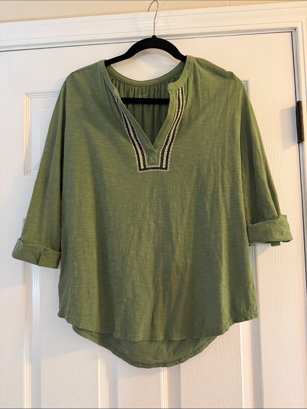LOFT Olive Green Embroidered V-Neck Tunic Top